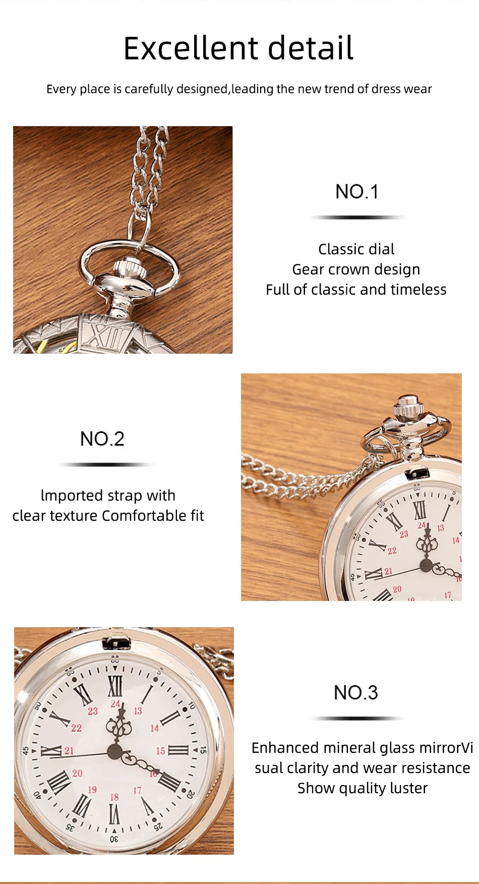 Vintage Carved Roman Numeral Flip Pocket Watch with Chain
