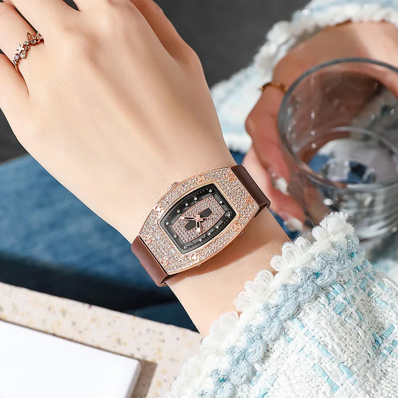 Women's Crystal Tonneau Quartz Watch, Silicone Strap
