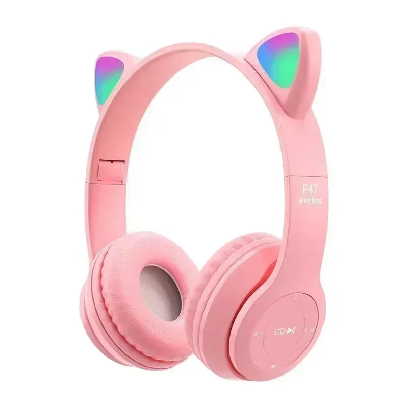 Kids' Cat Ear Bluetooth Headphones with Microphone and LED Lights