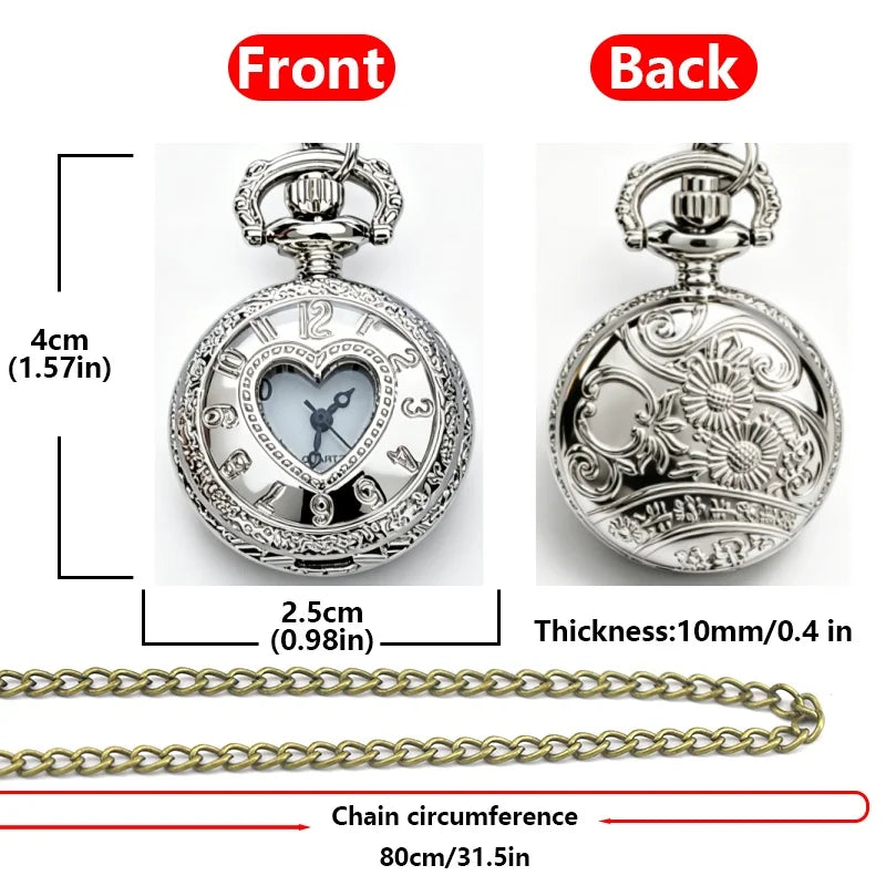 Steampunk heart pocket watch, side and back angle