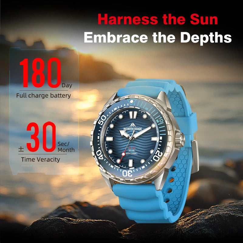 NORTH EDGE TRITON Solar Dive Watch, Stainless Steel, 300 m Water Resistant