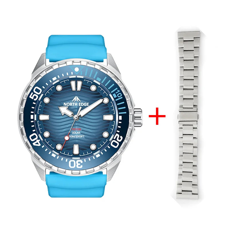 NORTH EDGE TRITON Solar Dive Watch, Stainless Steel, 300 m Water Resistant