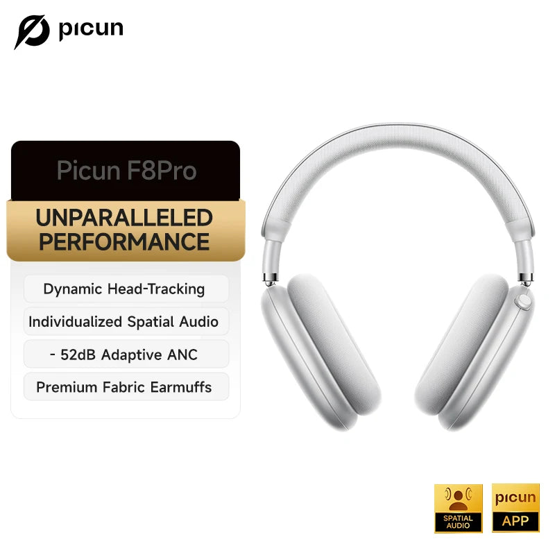 Picun F8 Pro ANC Wireless Headphones, 3D Spatial Audio, Bluetooth