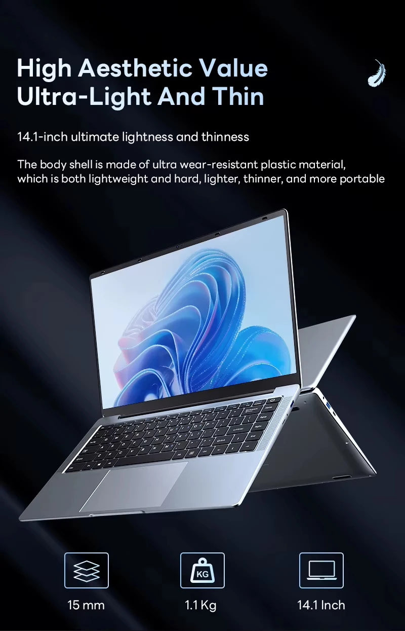 لابتوب شيامن 14.1 بوصة، معالج Intel Atom A3950، ذاكرة وصول عشوائي 12 جيجابايت، قرص صلب 1 تيرابايت SSD، نظام ويندوز 11