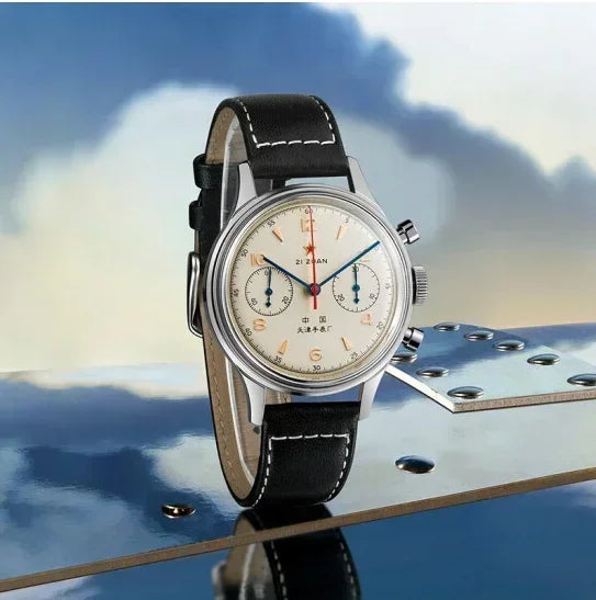 Men's 42 mm Pilot Chronograph Watch, Water Resistant, Vintage Style