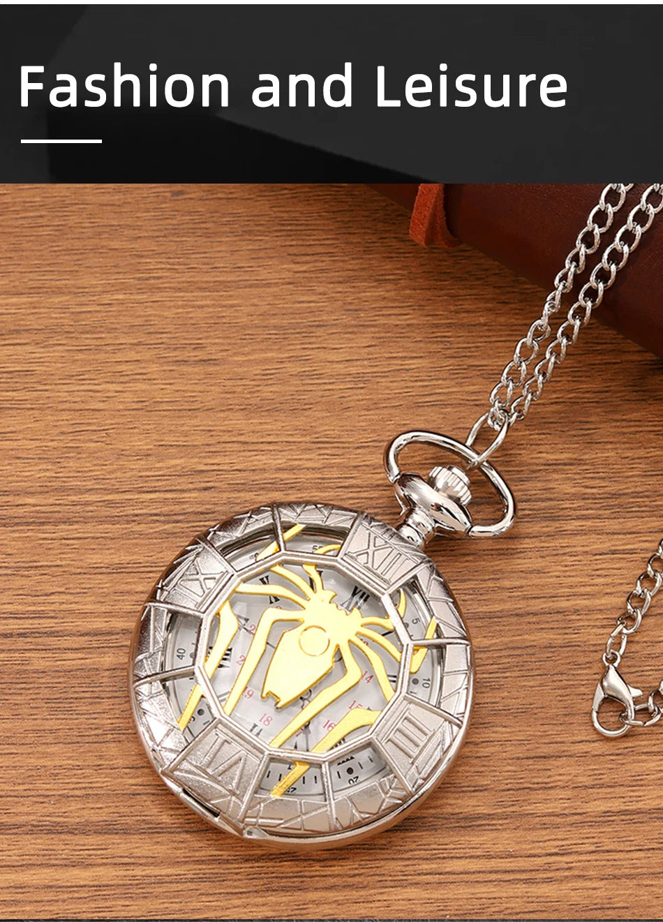 Vintage Carved Roman Numeral Flip Pocket Watch with Chain