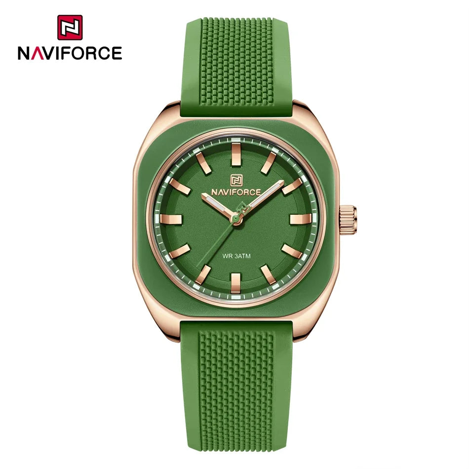 NAVIFORCE Women's Polygon Quartz Watch, Silicone Strap