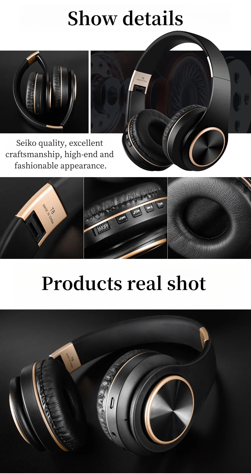 EOENKK T8 Wireless Bluetooth 5.3 Headphones, Foldable, Low Latency