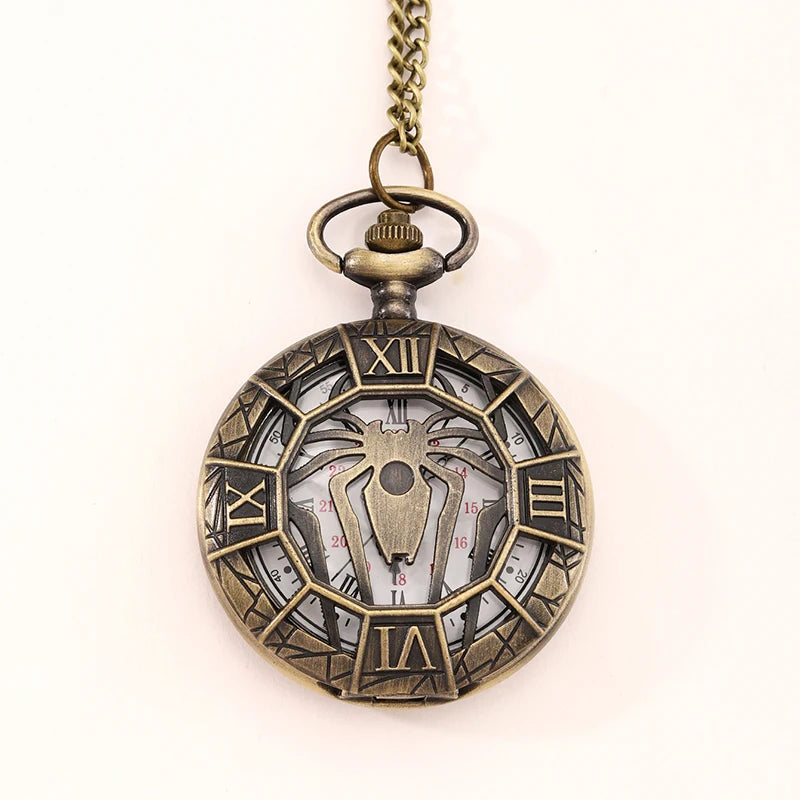 Vintage Carved Roman Numeral Flip Pocket Watch with Chain