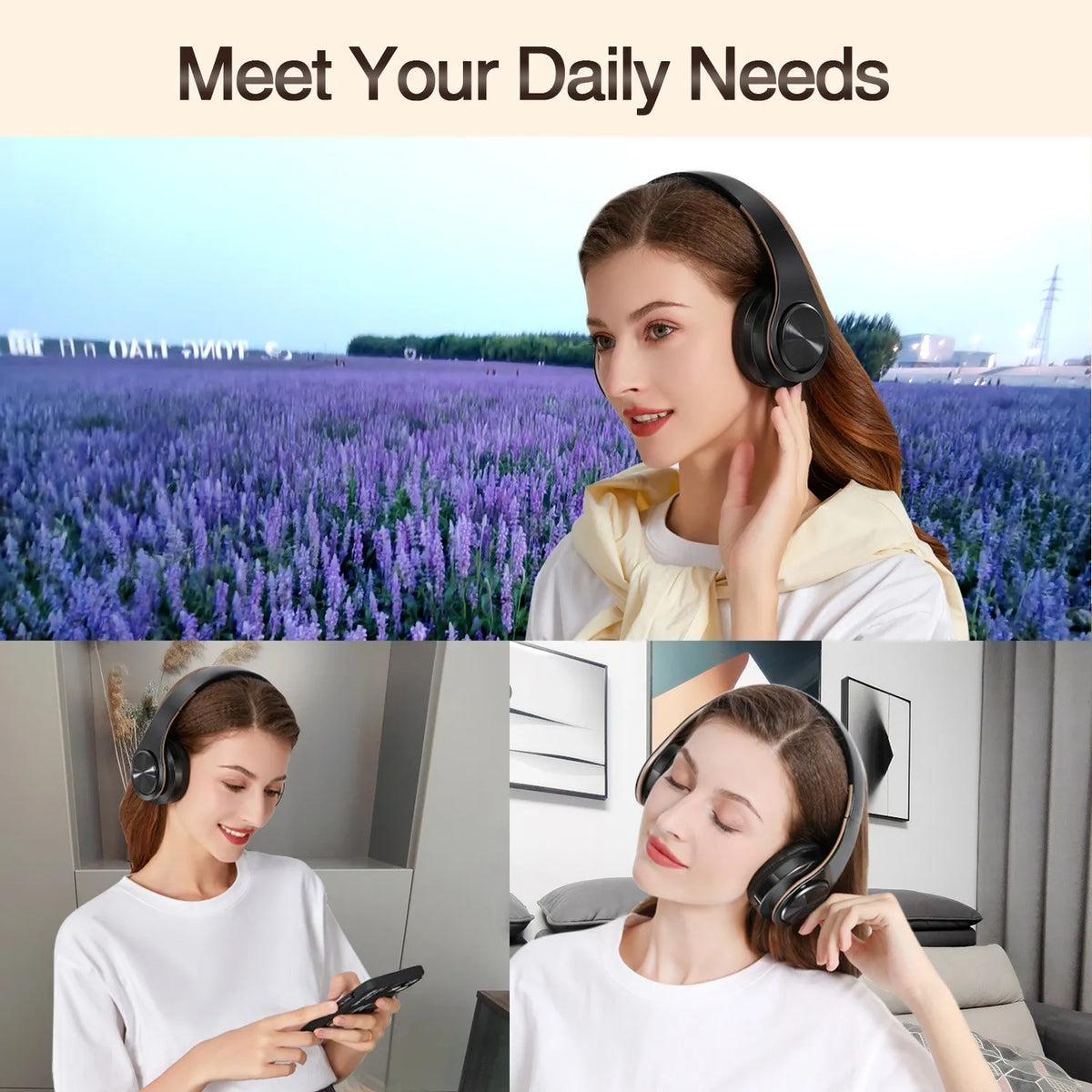 Gold Wireless Bluetooth Headphones with Built-in Microphone