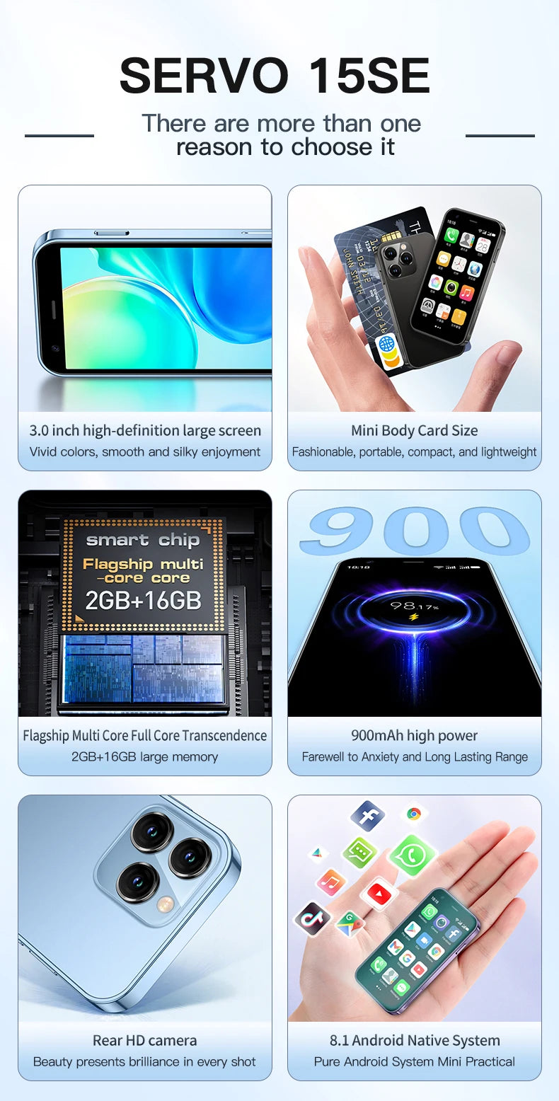 SERVO 15SE Mini Smartphone, 3.0", Dual SIM, Wi-Fi Hotspot, Android