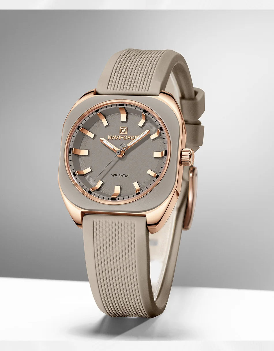 NAVIFORCE Women's Polygon Quartz Watch, Silicone Strap