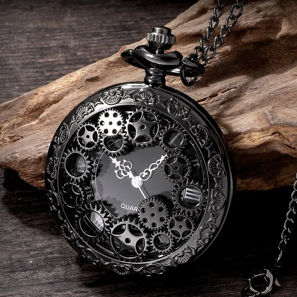 Copper pocket watch hollow gear design, close-up