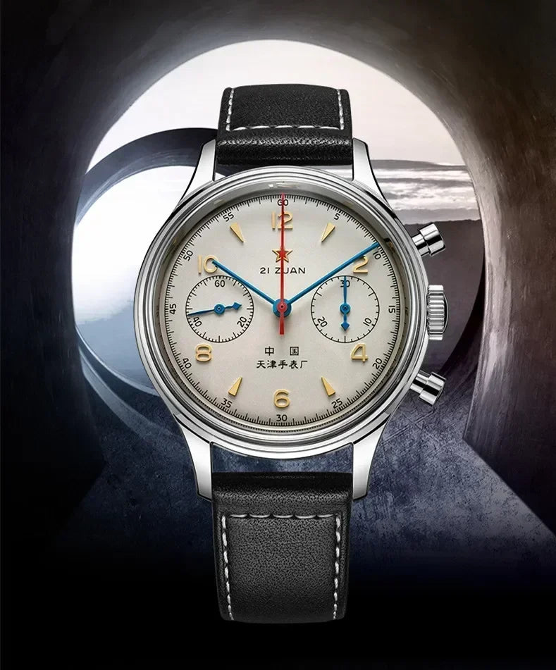 Men's 42 mm Pilot Chronograph Watch, Water Resistant, Vintage Style