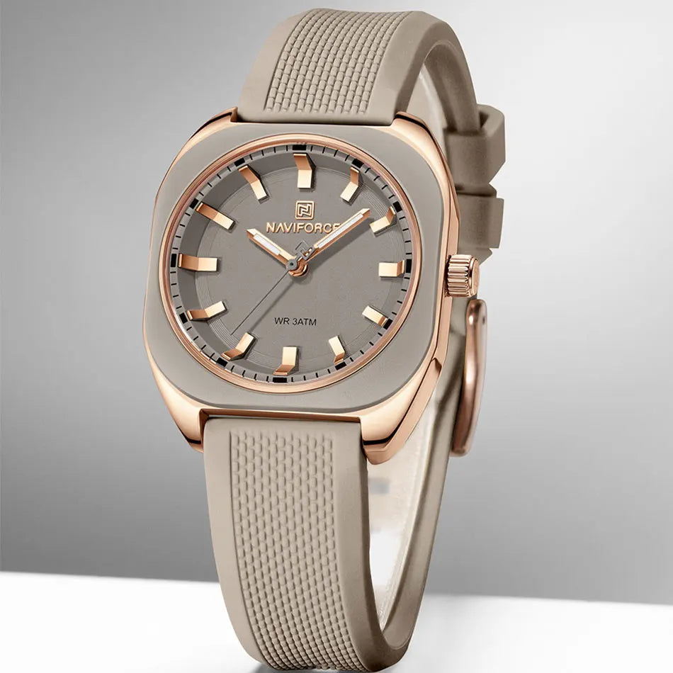 NAVIFORCE Women's Polygon Quartz Watch, Silicone Strap