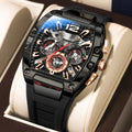 POEDAGAR Men's Chronograph Quartz Watch, Silicone Strap, Luminous