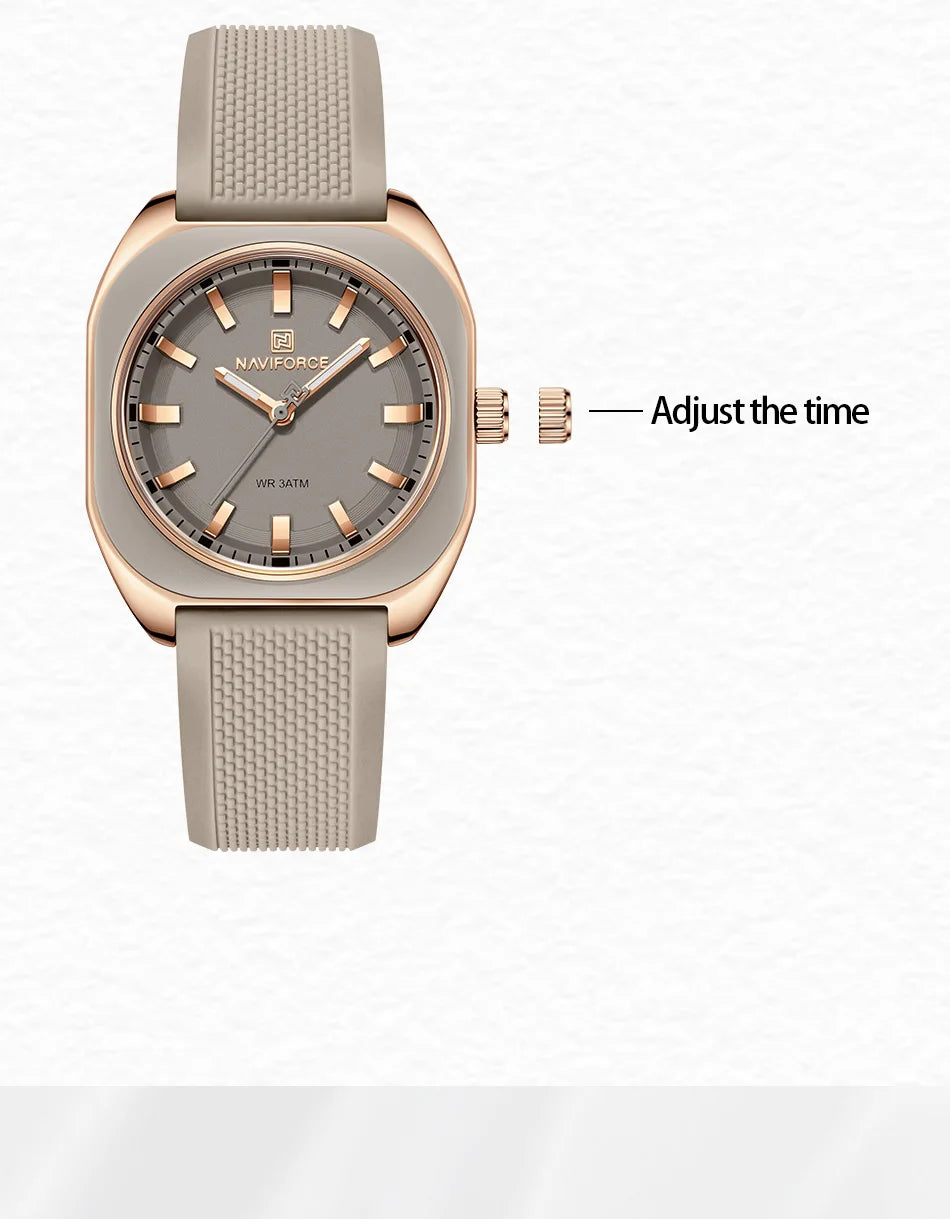 NAVIFORCE Women's Polygon Quartz Watch, Silicone Strap