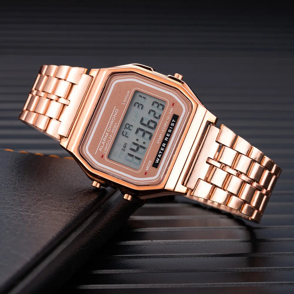 Women's Digital Watch, Stainless Steel, Gold and Silver