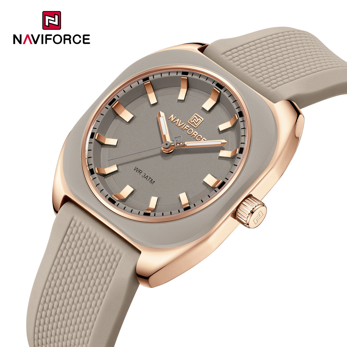 NAVIFORCE Women's Polygon Quartz Watch, Silicone Strap