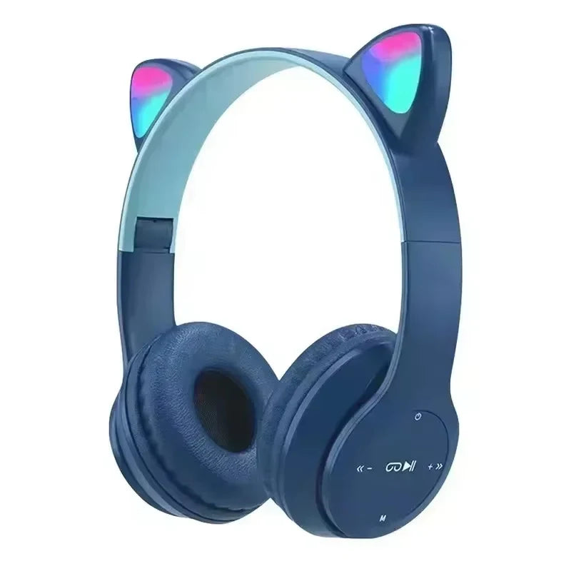 Kids' Cat Ear Bluetooth Headphones with Microphone and LED Lights
