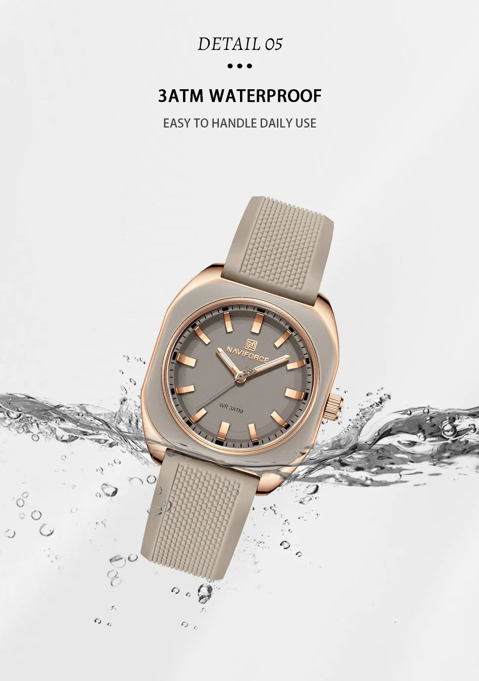 NAVIFORCE Women's Polygon Quartz Watch, Silicone Strap